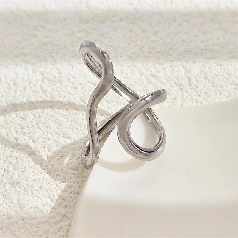 AiTURE Chunky Rings For Women, Gold Silver Thumb Ring Asymmetrical Wavy Curve Ring Adjustable Non Tarnish Dainty Stainless Steel New Year Anniversary Birthday Jewelry Gift - Image 2